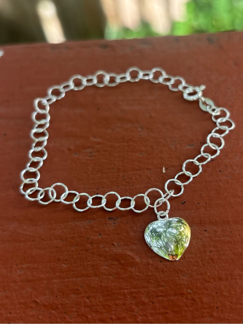 925 Sterling Silver Polished Heart Dangle Link Bracelet 7.5 Inches 2.87 grams